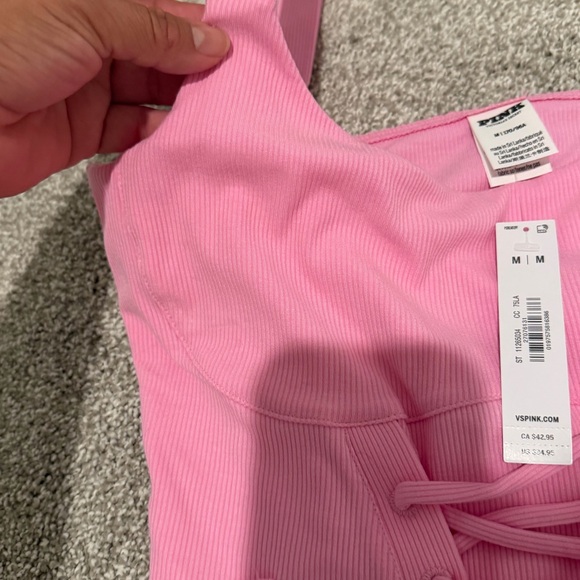 Pink Ribbed Lace-Up Top - Picture 3 of 5